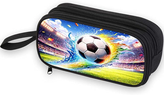 Firmiso Kids Pencil Case, Soccer Stadium Splash Graphic, Large Capacity Double Zipper Pencil Pouch with Compartments, Durable Polyester School Supplies Organizer, Pen Bag for Boys Girls Students