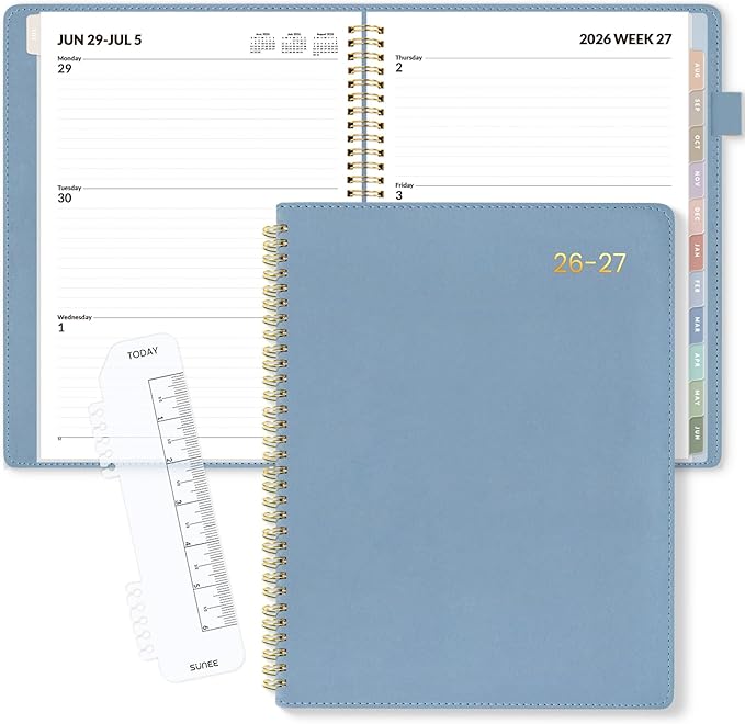 SUNEE 2026-2027 Weekly & Monthly Planner 9"x11.2" - 12 Month (July 2026 - June 2027), Vegan Leather Cover Planner Academic Year Calendar, Pocket, Notes, Monthly Tab, Blue