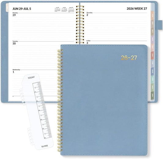 SUNEE 2026-2027 Weekly & Monthly Planner 9"x11.2" - 12 Month (July 2026 - June 2027), Vegan Leather Cover Planner Academic Year Calendar, Pocket, Notes, Monthly Tab, Blue