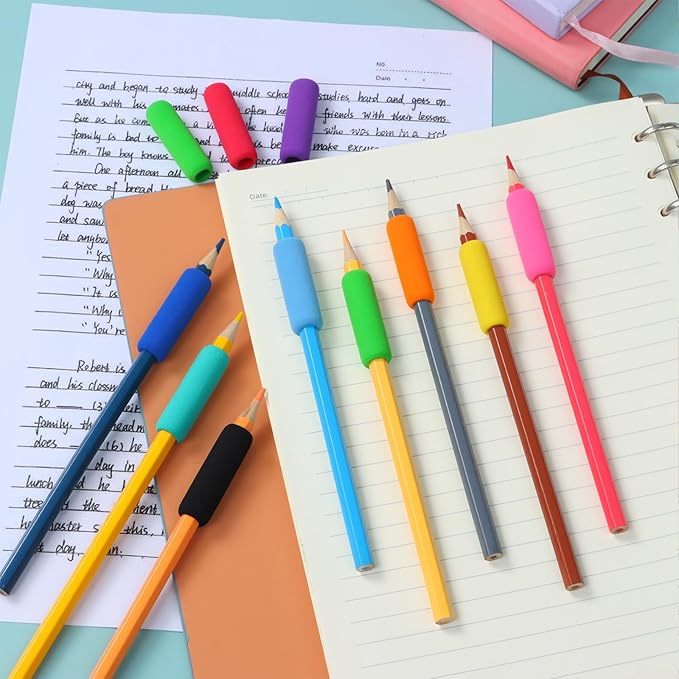 30 Pcs Pencil Grips for Kids Handwriting, Classic Pencil Grippers for Kids and Adults, Comfort Pencil Holder for Writing Aid, Foam Finger Grips, Mechanical Pencil Cushion 10 Colors