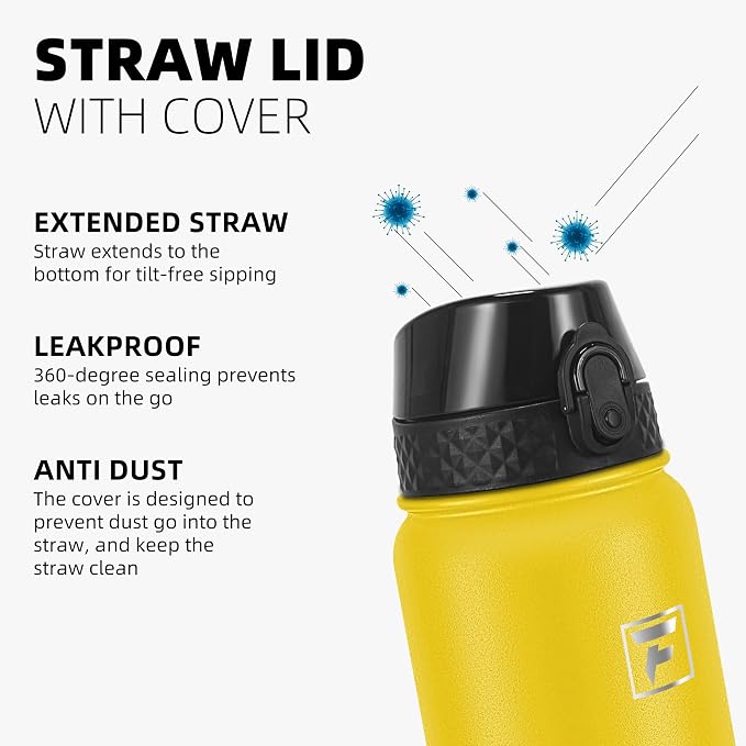 Fanhaw 20 Oz Kids Insulated Stainless Steel Water Bottle with Straw Lid, Leakproof & Anti-Dust Everyday Use Bottle for School, Women & Men, Back to School Essentials (Yellow)
