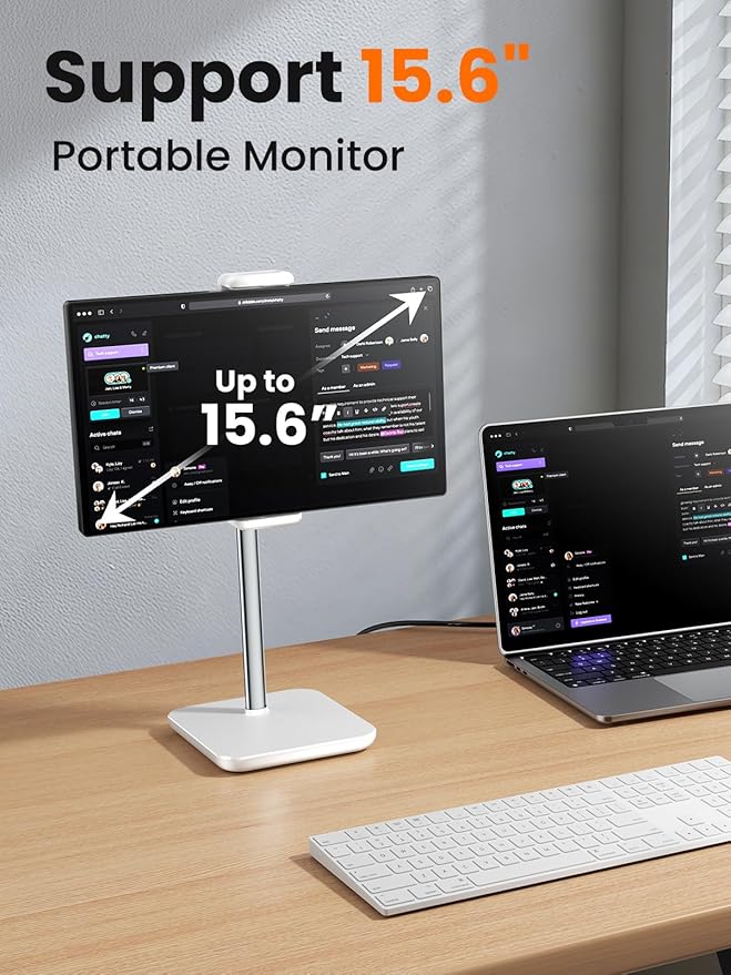 tounee Height Adjustable Tablet Stand, 3.5lb (1.6kg) Max Support, Up to 18" Tall, Slim Portable Monitors Stand Compatible with iPad Pro 12.9, Surface Pro, All 4.7"-15.6" Devices-White