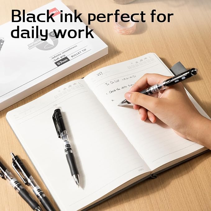 deli Gel Pens, 50 Pcs Retractable Pens Black Ink, 20 Pens with 30 Refills | Medium Point Pen Bulk 0.7mm, Smooth Writing, Fast Dry, No Bleed for Journaling Note Taking, Home School Office Supplies