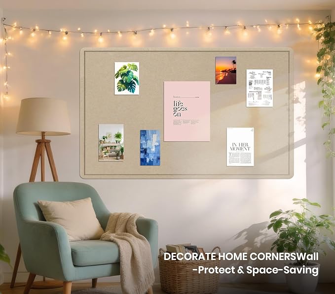 Extra Large Bulletin Board, 96 X 48 inches Cork Board with 30 Pushpin, 8' x 4' Felt Cork Board Notice Pin Board, Self-Adhesive Vision Board Mood Board Foldable Photo Board for Wall - Beige Brown