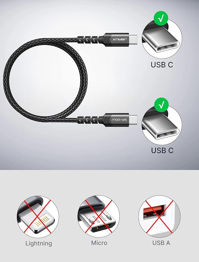JSAUX 3-Pack USB C to USB C Cable 100W [10ft/6.6ft/3.3ft] Compatible with iPhone 17 Air 16 15 Pro Max Samsung Galaxy S25 S24 CarPlay iPad Pro, Type C to C Charger Cable Fast Charging - Black