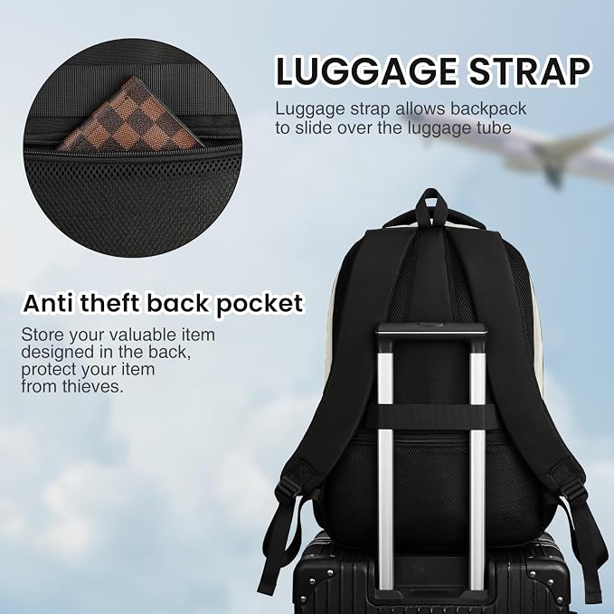 Paude Backpack Black Beige,School Backpack for Teens Adults Laptop Bookbag for High School College Students Back Pack for Work