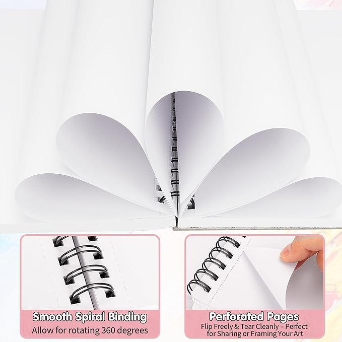 FIXSMITH 9"X12" Pink Sketch Book, 400 Sheets (68 lb/100gsm) Spiral Sketchbook, Acid Free Drawing Paper, Sketch Pad for Beginners,Artists & Professionals, Bright White