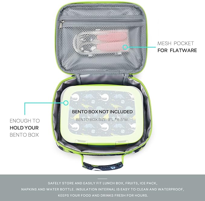 mibasies Kids Lunch Box for Boys Toddler, Insulated and Reusable Lunch Bag for School, Galaxy Dinosaur