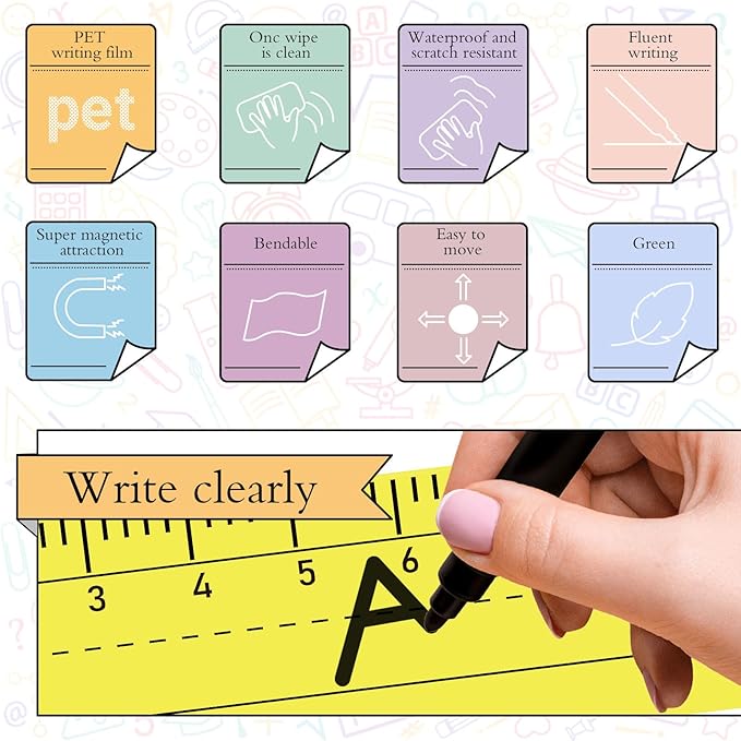 FYSUIMU 12Pcs Back to School Magnetic Dry Erase Sentence Strips Pencil Crayon Ruler Notebook Style Reusable Magnetic Border Strip for Teacher Whiteboard Classroom Office Supplies