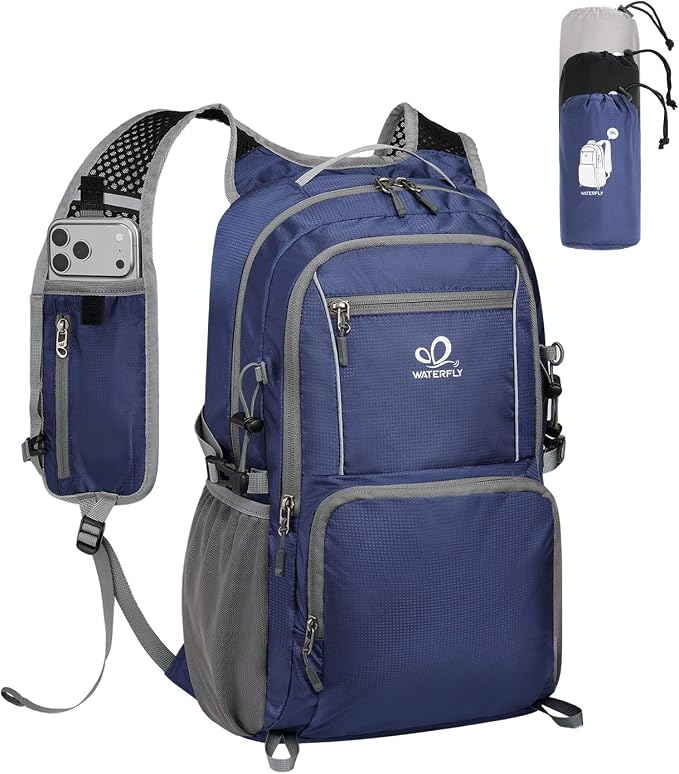 WATERFLY Packable Hiking Backpack, 20L Small Lightweight Foldable Daypack | Phone Pocket, Only 3 Steps Foldable, Breathable Shoulder Strap, Comfortable Folding Bag Pack for Women Men Travel Outdoor