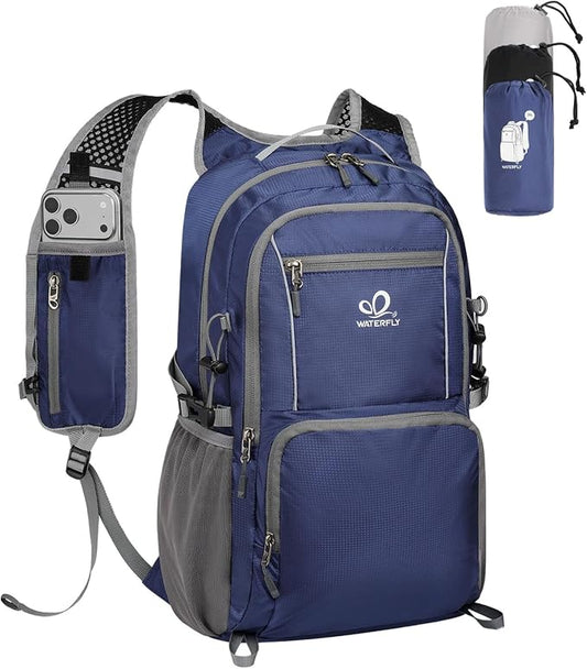 WATERFLY Packable Hiking Backpack, 20L Small Lightweight Foldable Daypack | Phone Pocket, Only 3 Steps Foldable, Breathable Shoulder Strap, Comfortable Folding Bag Pack for Women Men Travel Outdoor