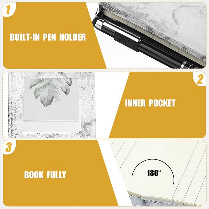Outus 10 Pcs Mini Pocket Notepad Holder Set Included Small Leather Pocket Notebook Holder with 50 Lined Sheets, Metal Pen, 8 Pcs 3 x 5 Inch Memo Book Refills, 30 Lined Paper Per Note Pad(Marble Color)
