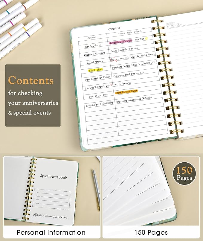 PAPEJOON Lined Spiral Journal Notebook for Women, A5 Cute Hardcover Spiral Journals for Writing, 150 Pages Pretty College Ruled Notebooks for Work & Note Taking, 5.75" x 8.38", Slate Marble