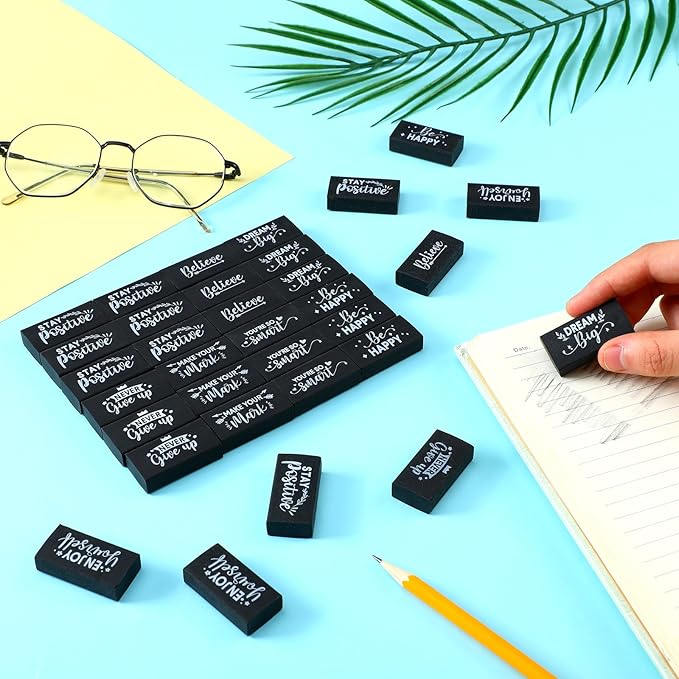 Dunzoom 100 Pcs End of Year Inspirational Pencil Erasers Bulk for Kids Back to School Fun Motivational Eraser School Office Supplies for Students Classroom Office Teacher Artists(Classic)