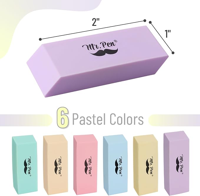 Mr. Pen- Pencil Erasers Bulk, 48 Pack, Pastel Colors
