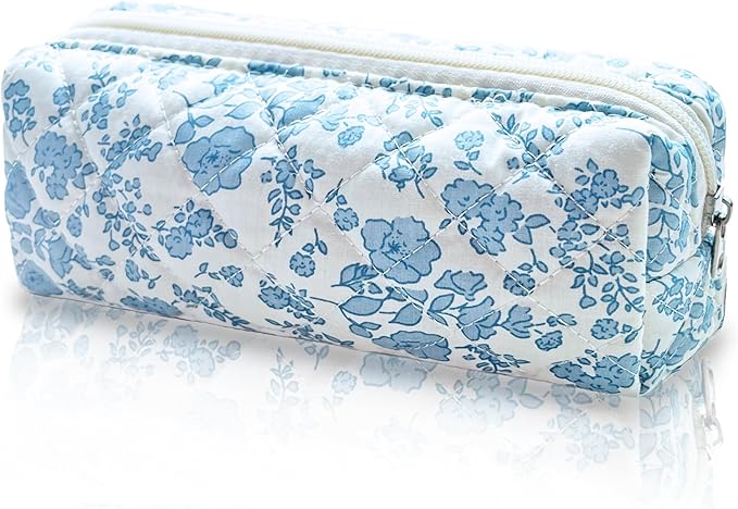 Pencil Pouch Cute Pencil Case Office Storage Bag Holder Box Organizer Aesthetic Bow Flower Pattern Makeup Pouch Cosmetic Bag for Women Girls