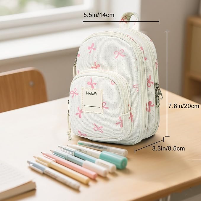 LEDAOU Pencil Case Cute Zipper Pencil Pouch Large Capacity Pencil Bag Organizer School Supplies for Girls Boys Kids (Pink Bow)