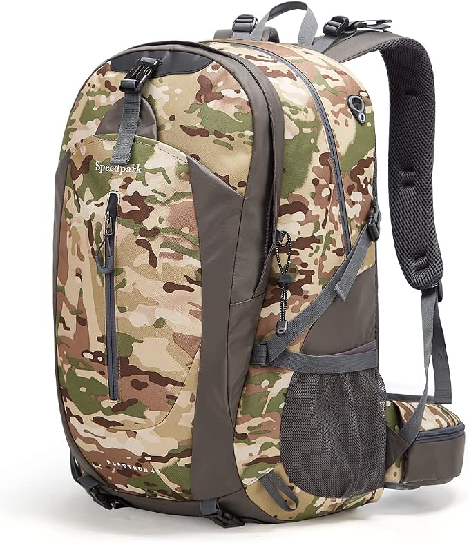 SPEEDPARK 40L Hiking Backpack, Lightweight Camping Daypack with Rain Cover | Water-Resistant Rip-Stop Nylon, Multi-Pockets, Survival Whistle. Ideal For Men, Women, Travel, Trekking
