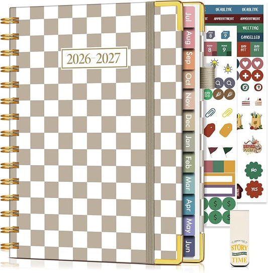 Academic Planner 2026-2027, Hardcover Weekly and Monthly Calendar Planner from July 2026 - June 2027, 6.1" x 8.2" A5 Daily Agenda with Tabs, College School Organizer for Student Teacher, Gingham