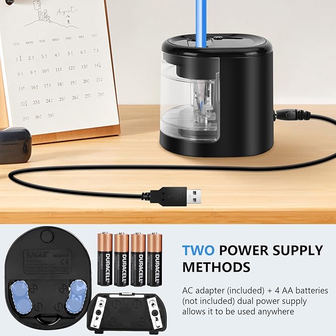 Electric Pencil Sharpener, Double Hole (Black)