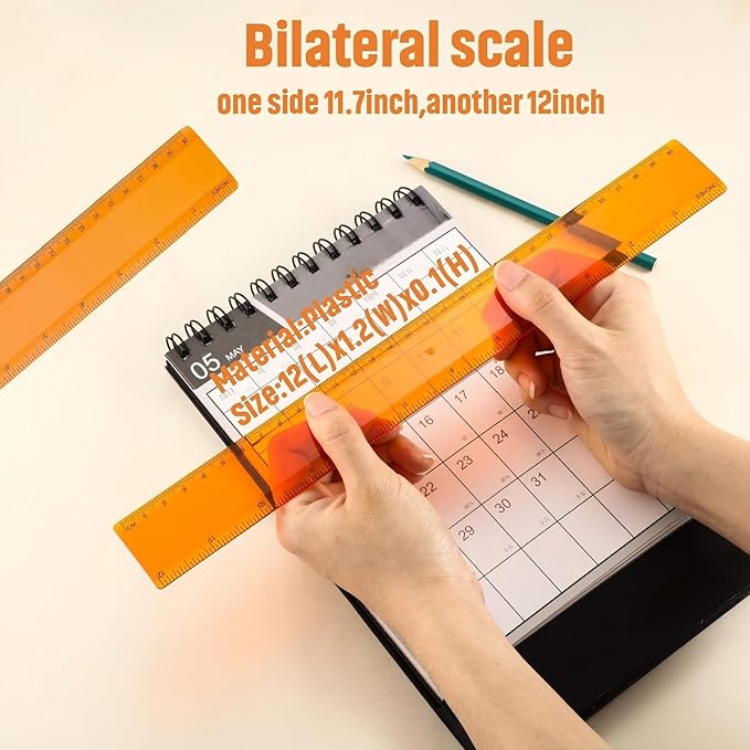 EBOOT 2 Pack Plastic Ruler Straight Ruler Plastic Measuring Tool for Student School Office(Orange,12 Inch)