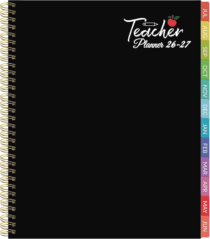Teacher Planner 2026-2027 Weekly and Monthly Teacher Planner 2026-2027 Academic Year, July 2026 - June 2027, 8.7" x 10.8", Lesson Planner Book with Twin-Wire Binding & Tabs for Teachers - Black