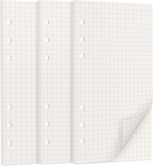 A6 Loose Leaf Refill Paper, 171x94mm, 135 Sheets 5mm Grid Planner Refills, 6-Ring Binder Compatible, 100GSM Insert Papers for Notebooks, School, Office, College Notes, Journaling & Printing