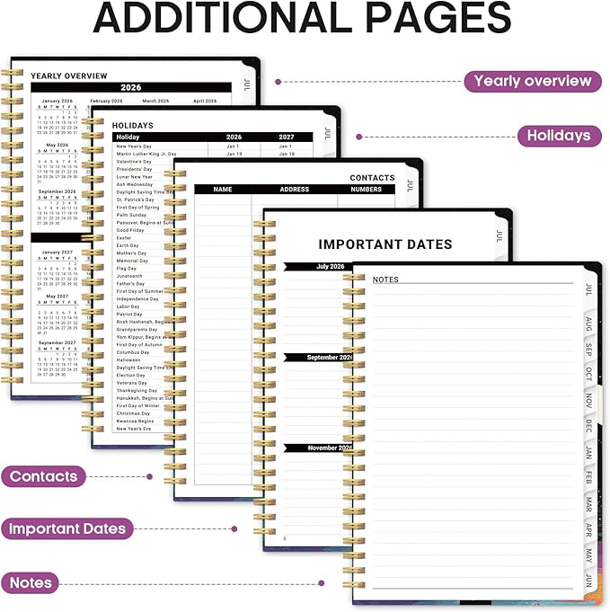 Planner 2026–2027, Academic Monthly Weekly Spiral Calendar, July 2026 – June 2027, Hardcover Agenda Notebook with Tabs, 6.3" x 8.5", Perfect for Students, Teachers, School & Daily Planning - Color Drift