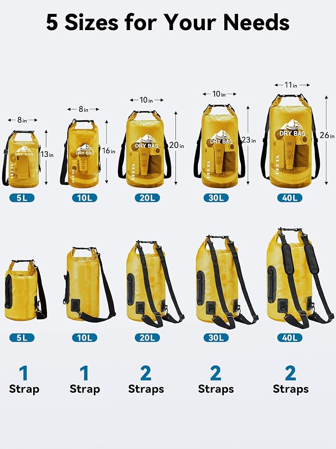 HEETA Dry Bag Waterproof Backpack with Phone Case 5L/10L/20L/30L/40L | Roll Top Lightweight Dry Storage Bag for Women Men, Travel Boating Kayaking Paddle Board Camping Beach Essentials Accessories