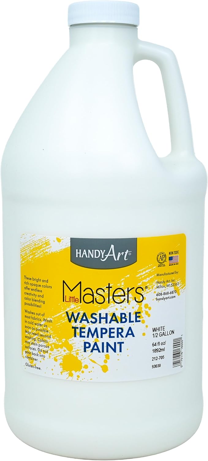 Handy Art Little Masters Washable Tempera Paint, White, Half Gallon 64 oz Bottle, Bright & Mixable, High Opacity, Washable Colors for Classroom, Students, Kids, Safe & Non-Toxic, Made in USA
