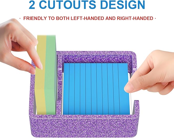 WINFFOR Acrylic Notepad Holder Dispenser - 3x3 in 2IN1 Sticky Note Memo Holder for Desk Organizer (W/O Pads) Office Desk Accessories School Supplies, Glitter Purple