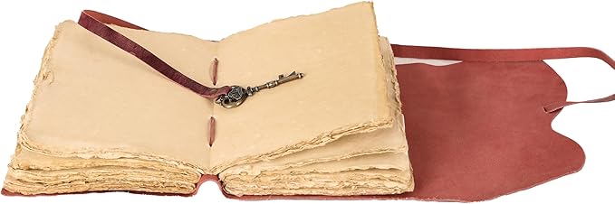 Leather Journal with Deckle Edge Paper 8x6 inch and Vintage Key | Handmade Writing Notebook Diary | Bound Daily Notepad for Men & Women Medium, Sketch/Writing pad for Artists