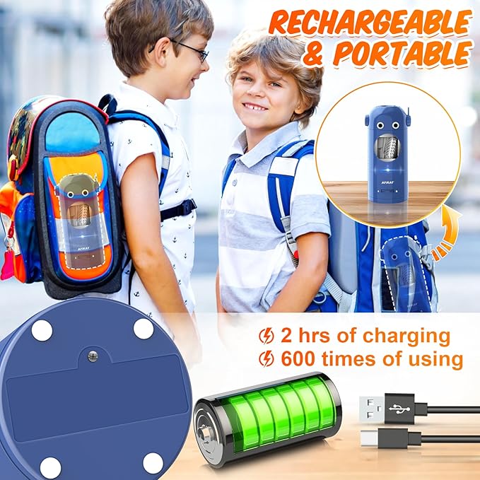 AFMAT Electric Pencil Sharpener for Colored Pencils 7-11.5mm, Fully Automatic Robot Pencil Sharpener, Auto in & Out, Rechargeable Hands-Free for Classroom/Home/Office, Battery Operated, PSX5RB, Blue