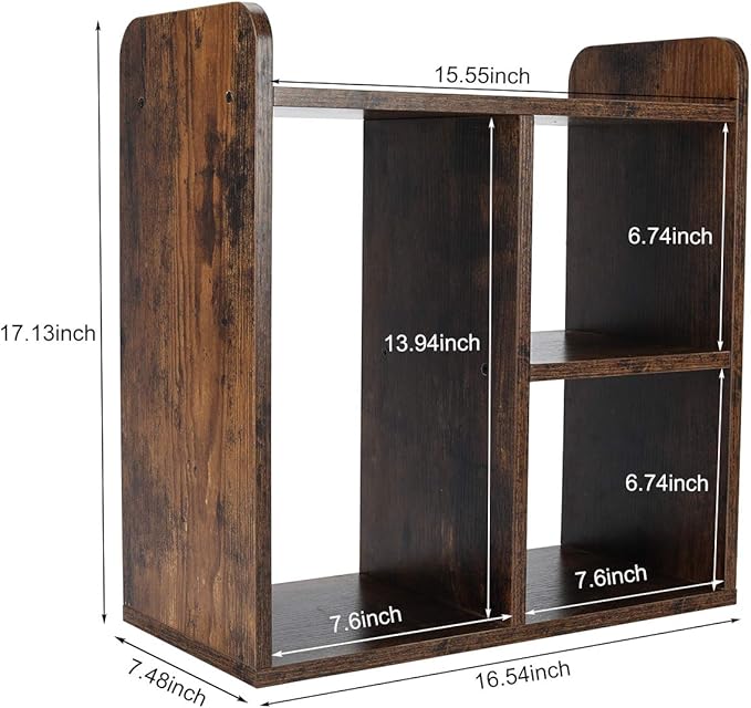 PAG Desktop Shelf Freestanding Wood Small Bookshelf Desk Supplies Organizers and Accessories Storage Display Rack Office Decor for Women, Antique Brown