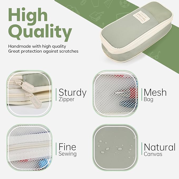 PUPTILY Pencil Case, Large Capacity Aesthetic Pencil Cases with Durable Zipper, Big Stationery Pencil Pouch for Women & Men, Adults Portable Storage Organizer Bag for College, Office, Travel (Green)