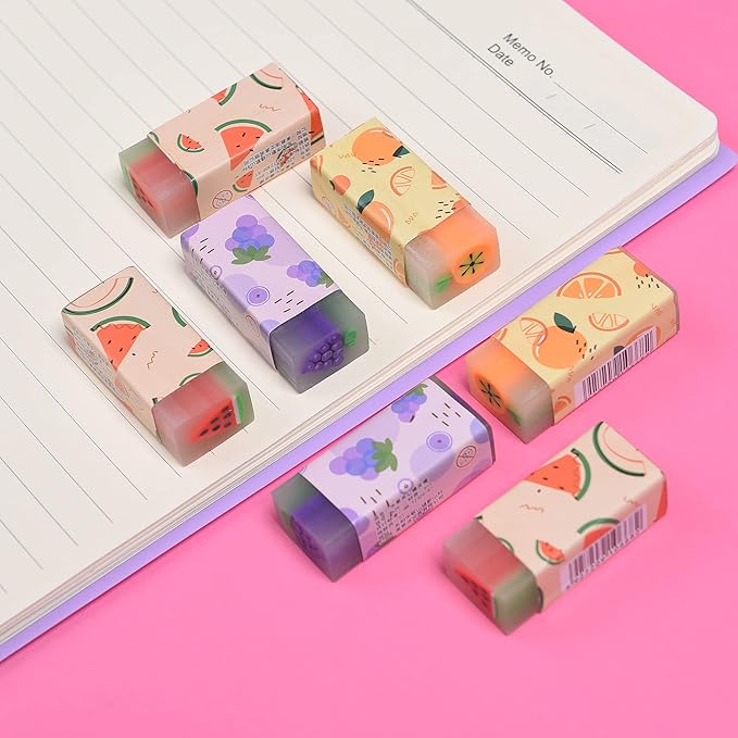 15Pcs Cute Fruit Erasers for Kids, Fun Food Pencil Erasers for School Supplies Prize Gifts Party Favors