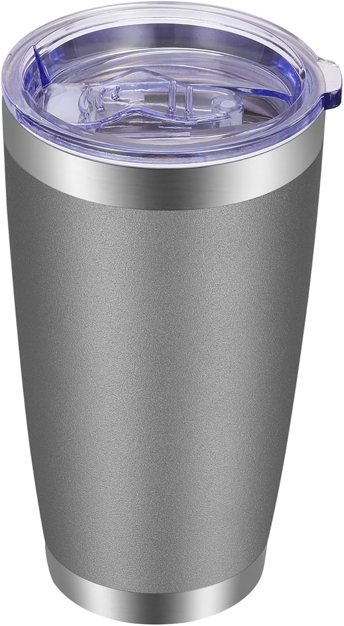VEGOND 20oz Tumbler with Lid and Straw Stainless Steel Tumbler Cup Vacuum Insulated Double Wall Travel Coffee Mug Powder Coated Coffee Cup, Grey, 1 Pack