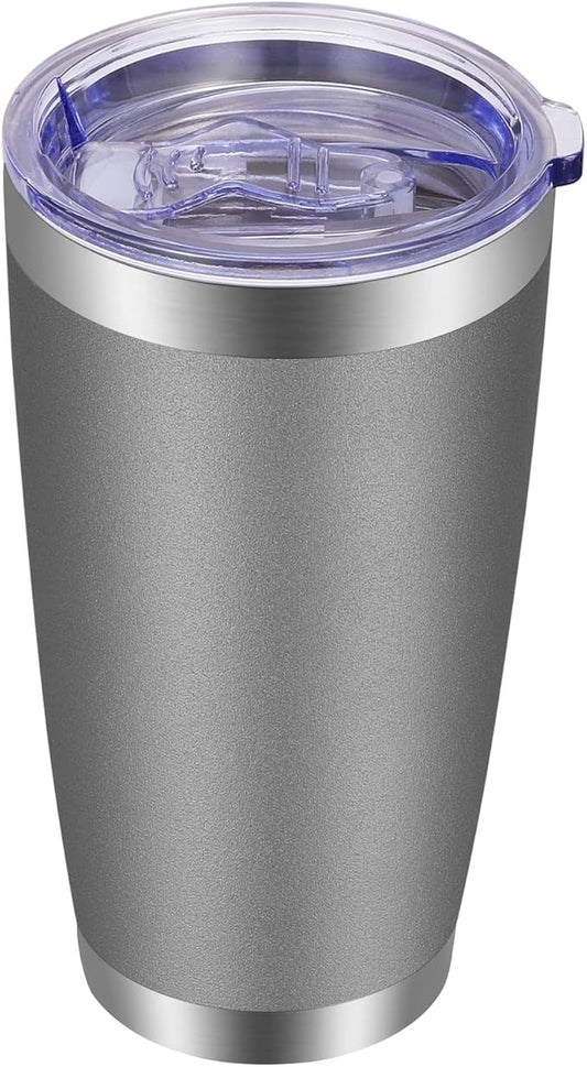 VEGOND 20oz Tumbler with Lid and Straw Stainless Steel Tumbler Cup Vacuum Insulated Double Wall Travel Coffee Mug Powder Coated Coffee Cup, Grey, 1 Pack