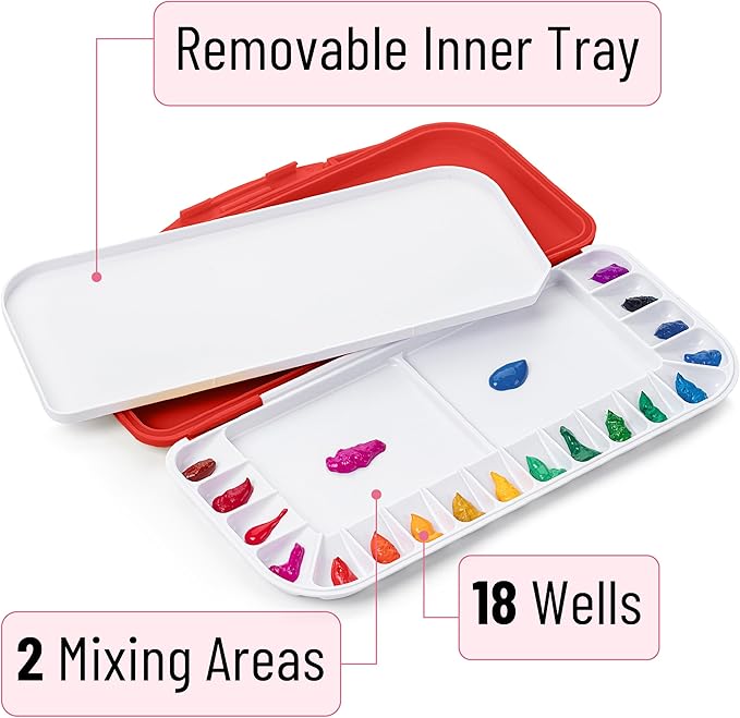 Mr. Pen- Airtight Watercolor Palette with Lid, 18 Wells & 2 Mixing Areas, Lightweight Sealing Paint Palette for Travel, Painting, Watercolor Mixing, Art Class and Studio Use