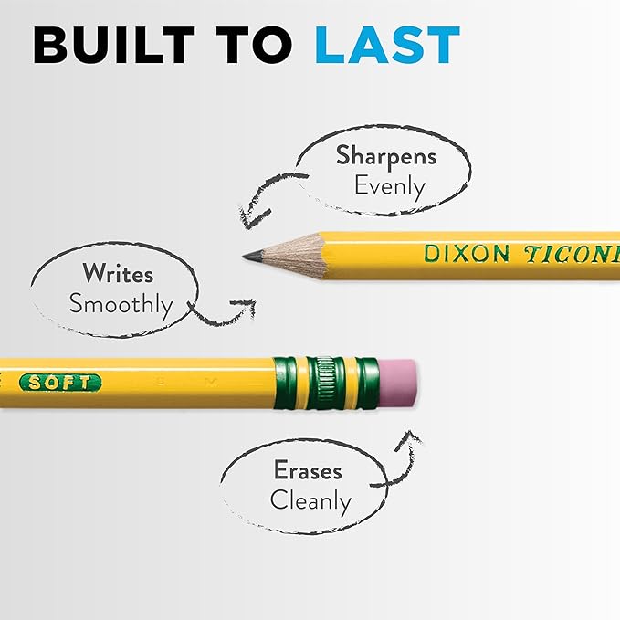 Ticonderoga Wood-Cased Pencils, Unsharpened, #2.5 F Medium, Yellow, 12 Count