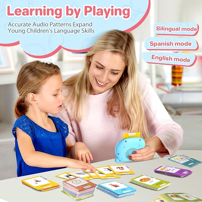 Spanish & English Talking Flash Cards for Toddlers, 510 Sight Words Bilingual Flash Cards, ABC & Number Learning Toys, Montessori Toys, Speech Therapy Toys, Children's Sensory Preschool Birthday Gifts