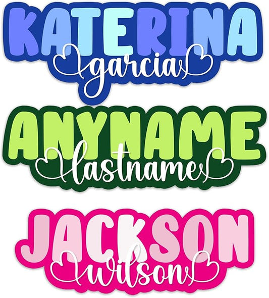 Personalized Colorful Heart First and Last Name Sticker Custom Text Aesthetic Heart Decal Waterproof Die Cut Vinyl & Transparent DTF Decal For Water Bottle Laptop Car Helmet Gifts for Female Male Kids
