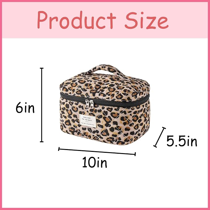 uekeboag Large Travel Quilted Makeup Bag for Women | Soft Floral Cotton Cosmetic Bag, Foldable Coquette Aesthetic Toiletry Organizer