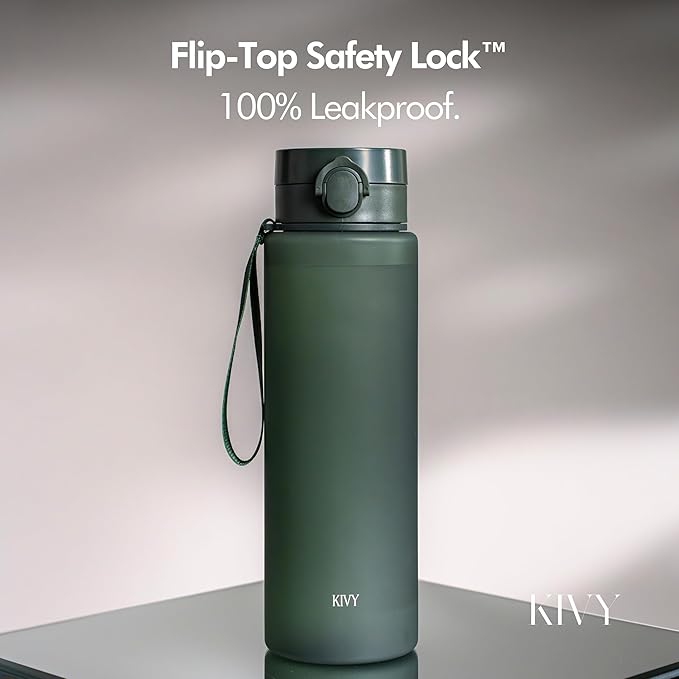 KIVY Slim Water Bottle 50oz with Leakproof Flip Lid [Lightweight & Shatterproof] for Travel, Sports, School - Extra large water bottle no straw - 1.5 Liter water bottles