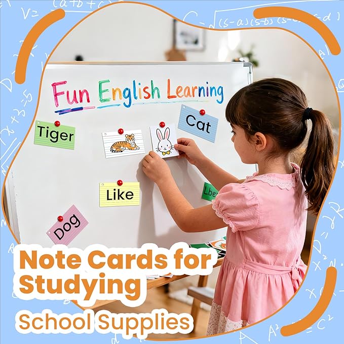 600 Count Colored Index Cards 3x5 Inch with Ring, Heavy Weight Flash Cards, Note Taking Supplies, Portable Note Cards, Study Flashcards for Students & Teachers, Office Home School Study Supplies