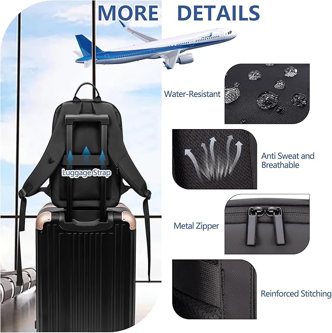 Business Backpack for Men Lightweight Commute Laptop Backpack Anti-Theft Water Resistant Backpack for 15.6 Inch Computer for Daily Office Work with Small Bag (Black, 15.6")