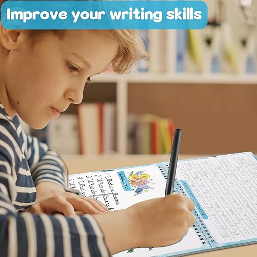 gisgfim Grooved Cursive Handwriting Workbook Magic Reusable Grooved Cursive Handwriting Practice Guided Tracing with Disappearing Ink Pens for Beginners Kids Learning Activities Supplies (Reading)