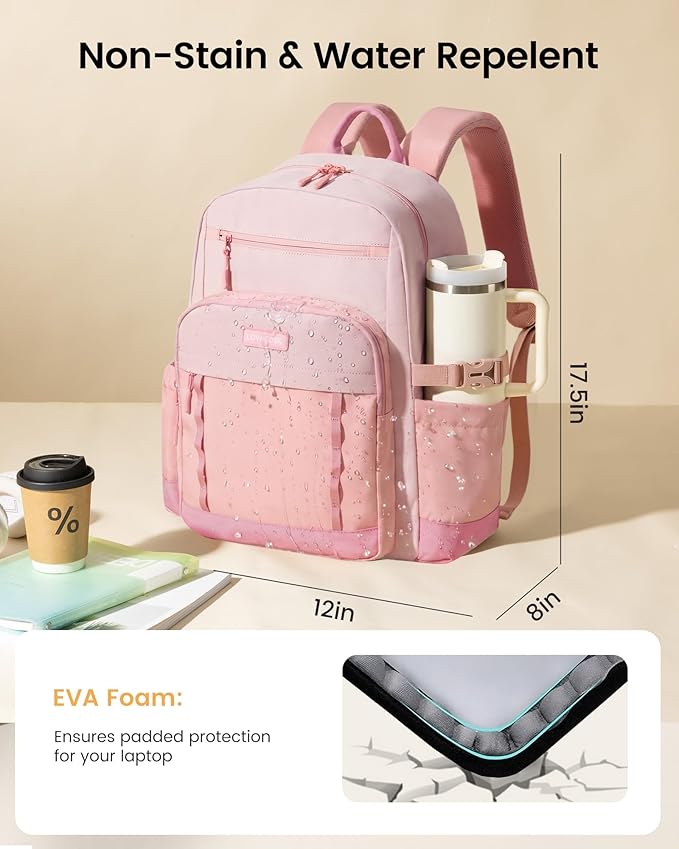 LOVEVOOK Laptop Backpack for Women with Large Cup Holder,15.6 Inch DIY Design Travel Work Backpack Computer Laptop Bag,Nurse Teacher College Backpack Purse,Gifts for Women Men,Brown-Black-Bean green