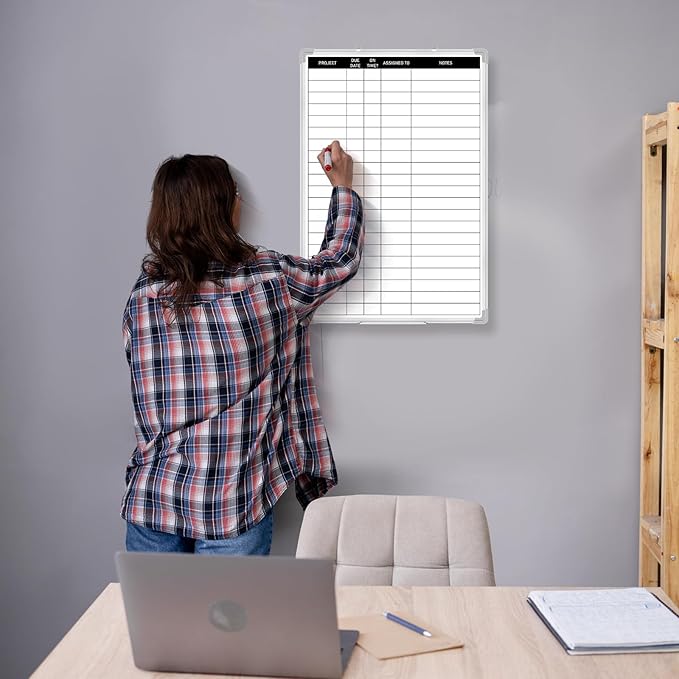 Lincia Aluminum Frame Dry Erase Board with Lines, Double Sided Wall-Mounted Whiteboard for Scheduling, to Do Lists & Weekly Planning, Reusable Calendar for Home & Work(Project Planning Board,18"x24")