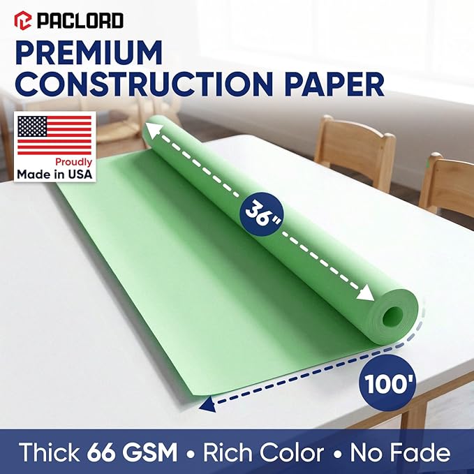 Light Green Construction Paper Roll 36" x 100 ft – Made in USA – 36" Bulletin Board Paper for Classroom & School, Teachers & Kids